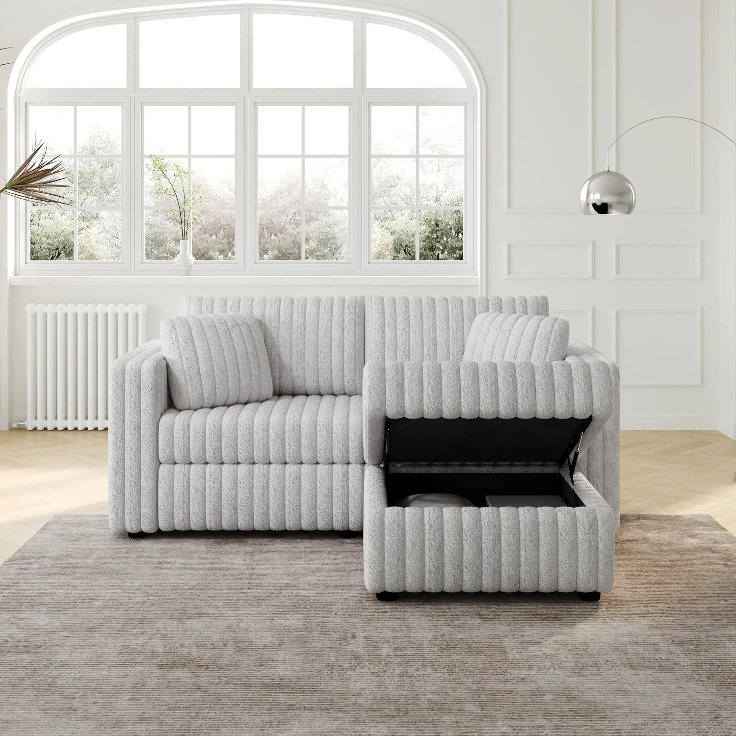 Streamdale 75.6" Modular Sofa w/ Lift & Ottoman. Light Gray.
