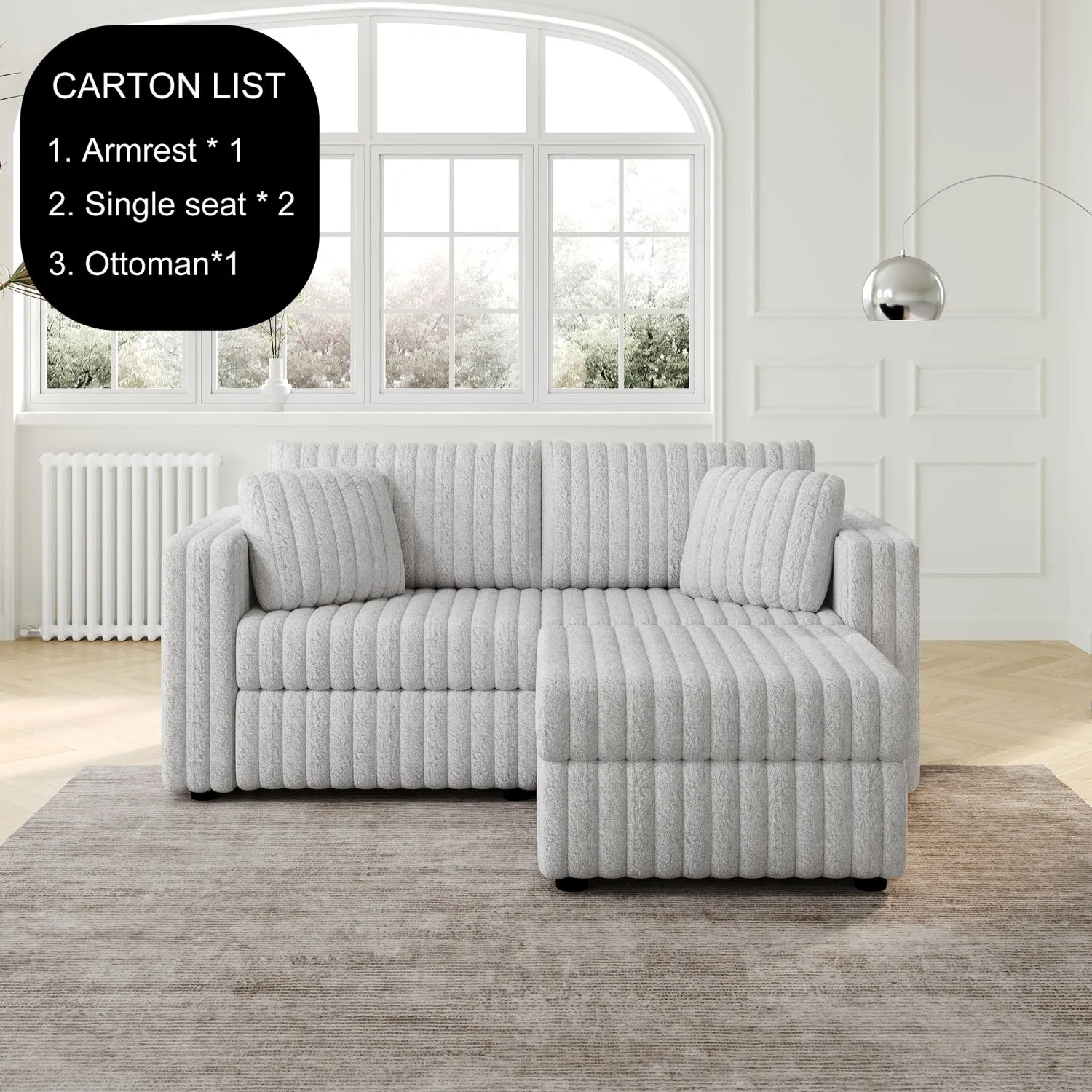 Streamdale 75.6" Modular Sofa w/ Lift & Ottoman. Light Gray.