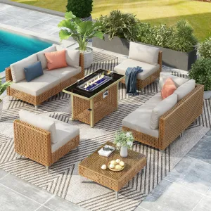 Streamdale 8-Piece Patio Set w/ 43" Fire Pit Table & Cushions