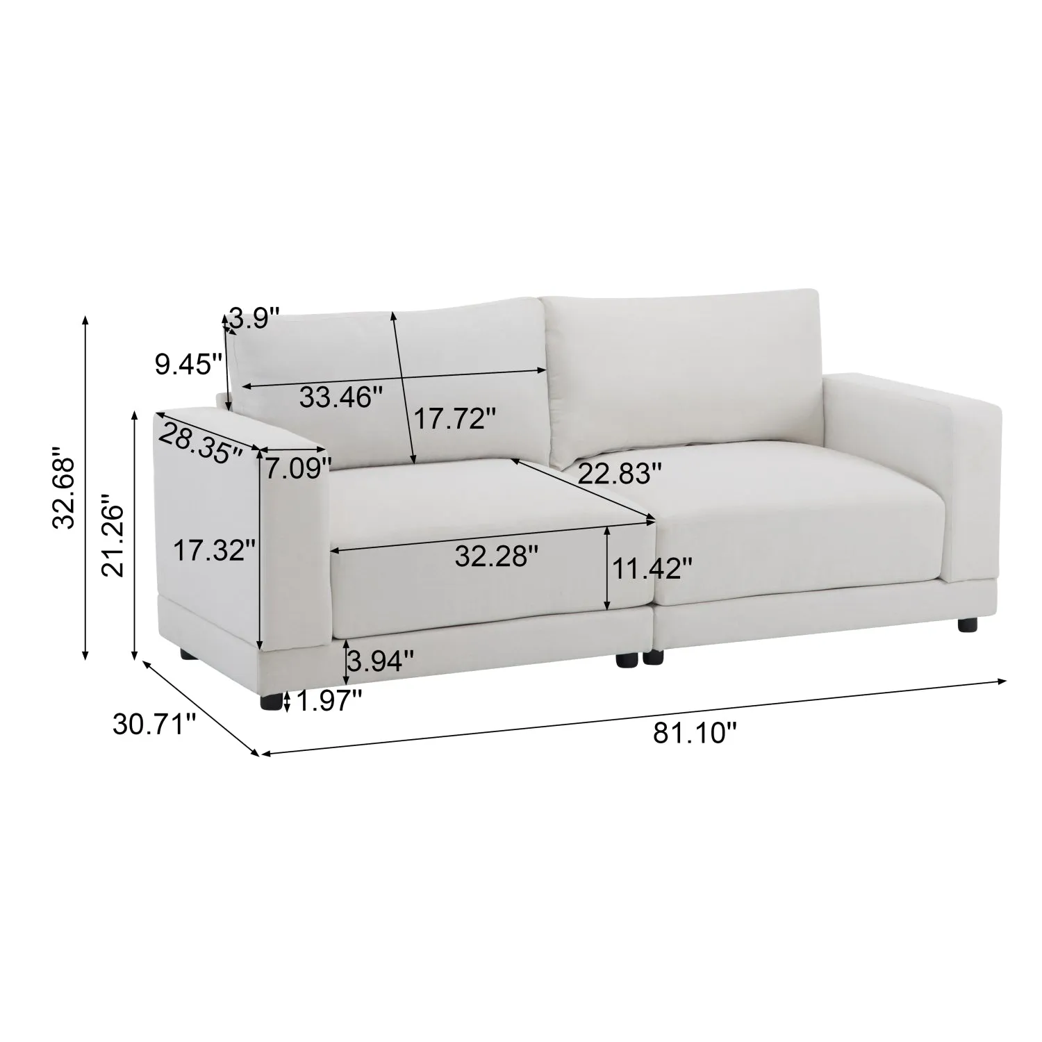 Streamdale 81" Modern Sofa - Deep Cushions & Wooden Legs