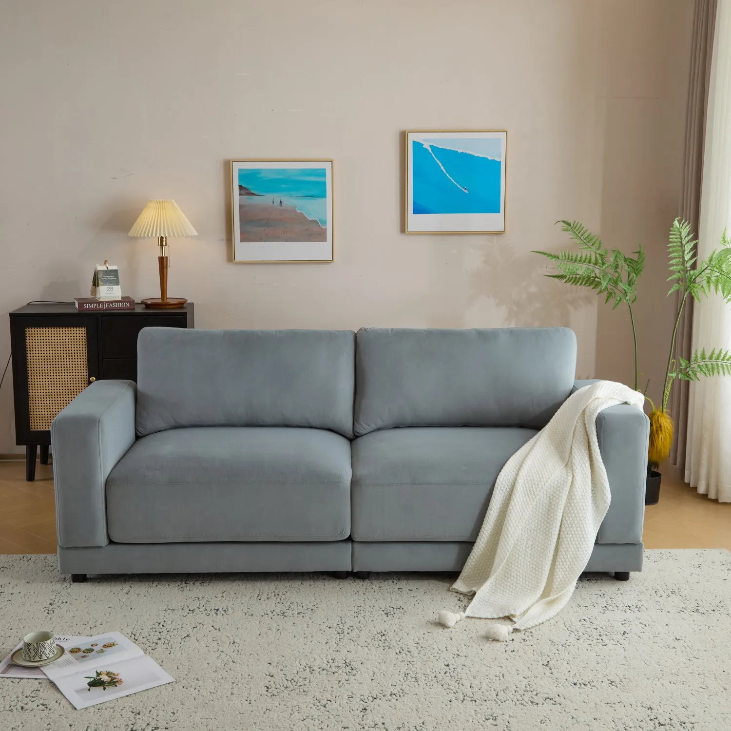 Streamdale 81" Velvet Sofa - Modern Square Arm, Deep Cushions