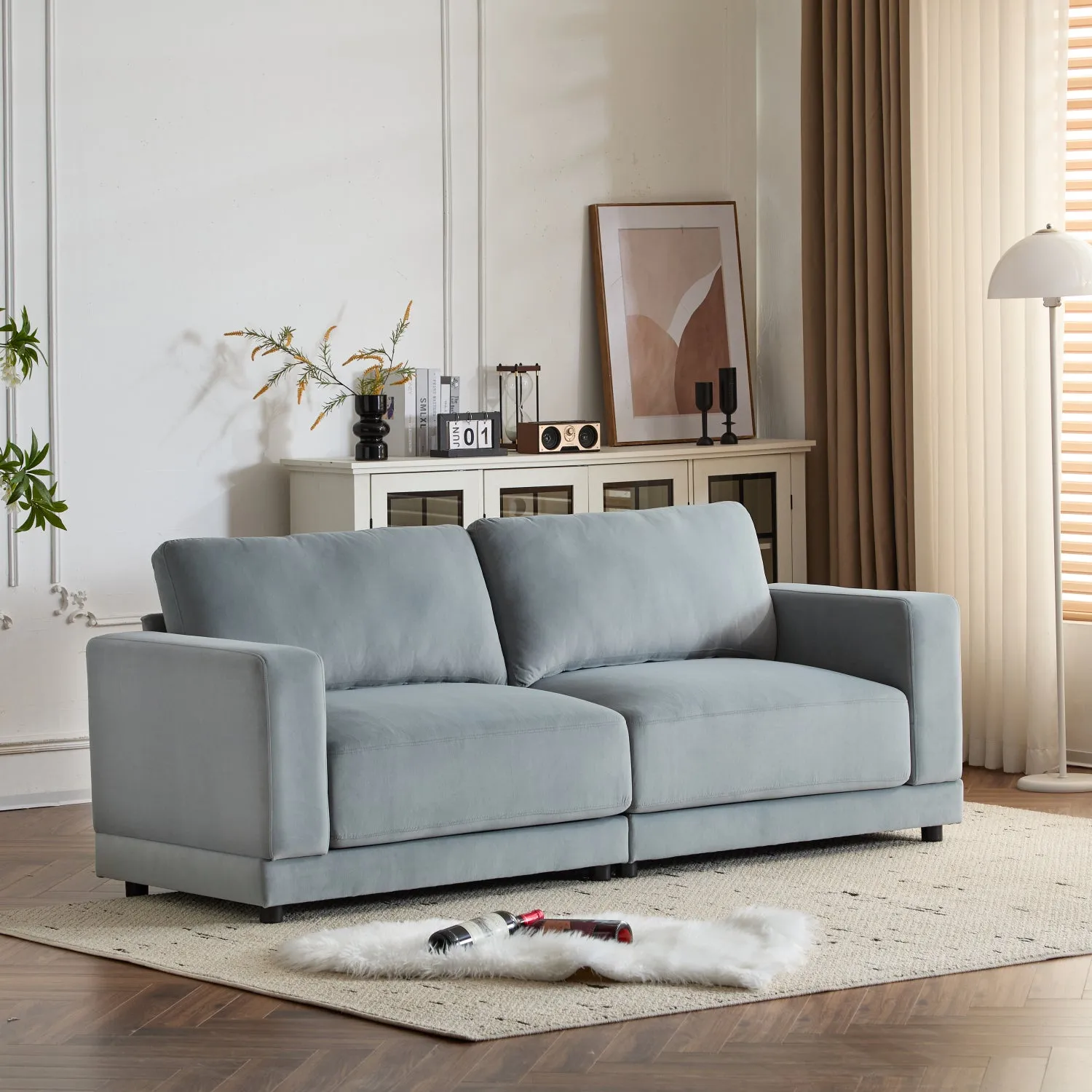 Streamdale 81" Velvet Sofa - Modern Square Arm, Deep Cushions