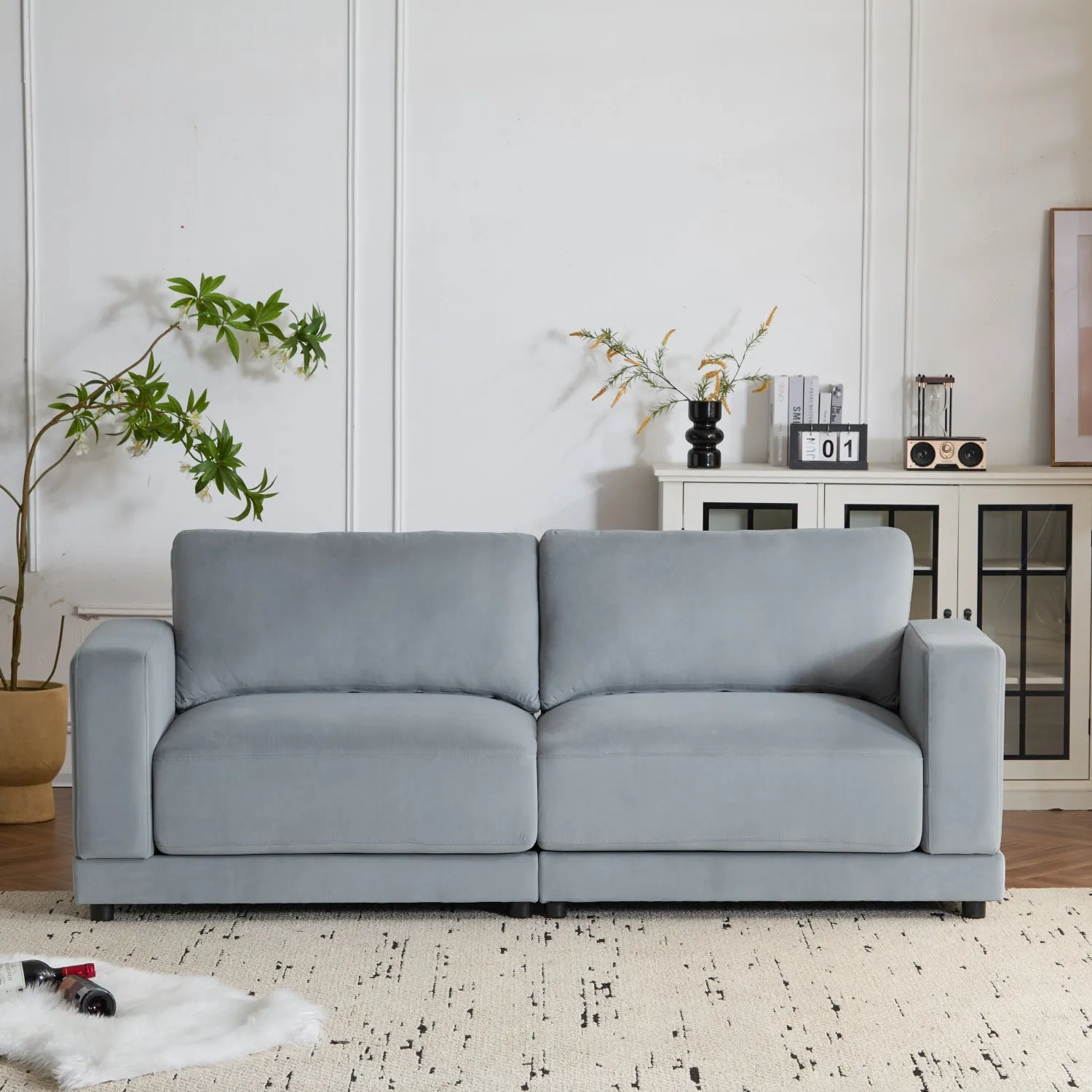 Streamdale 81" Velvet Sofa - Modern Square Arm, Deep Cushions