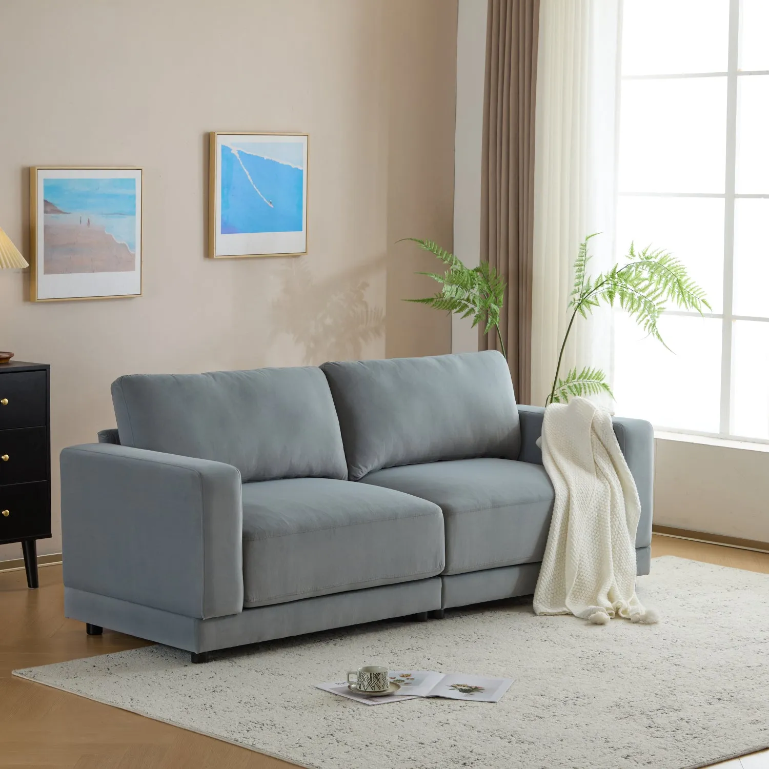 Streamdale 81" Velvet Sofa - Modern Square Arm, Deep Cushions