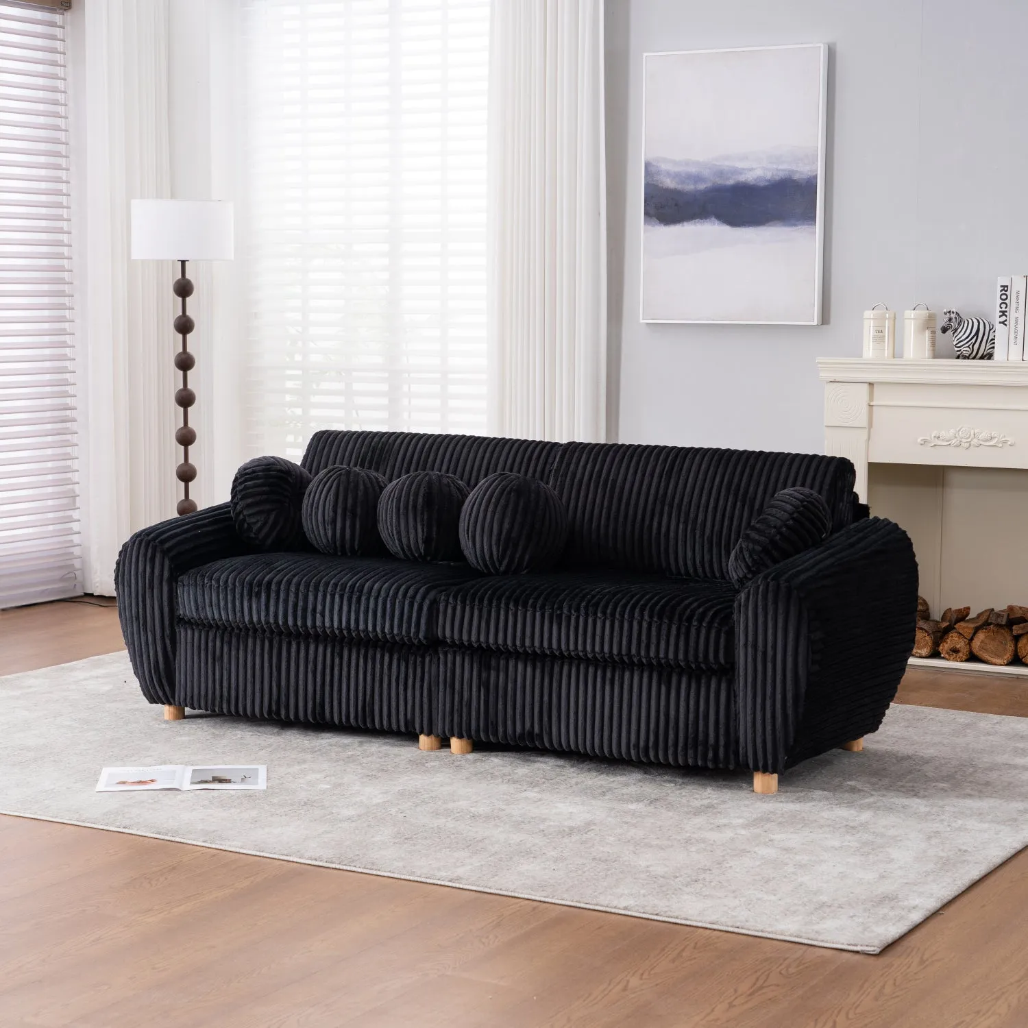 Streamdale 84" Black Corduroy Sofa Couch