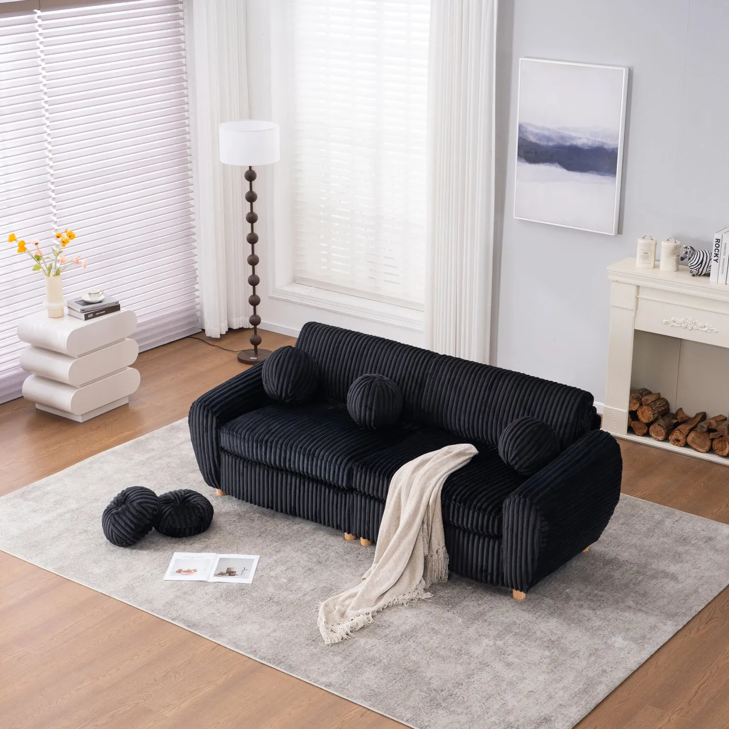 Streamdale 84" Black Corduroy Sofa Couch