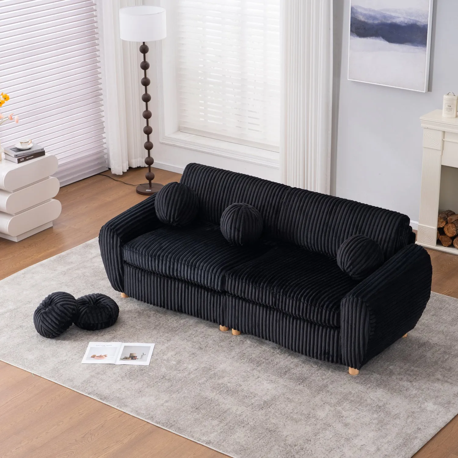 Streamdale 84" Black Corduroy Sofa Couch