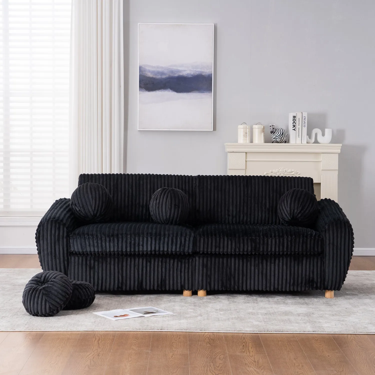 Streamdale 84" Black Corduroy Sofa Couch