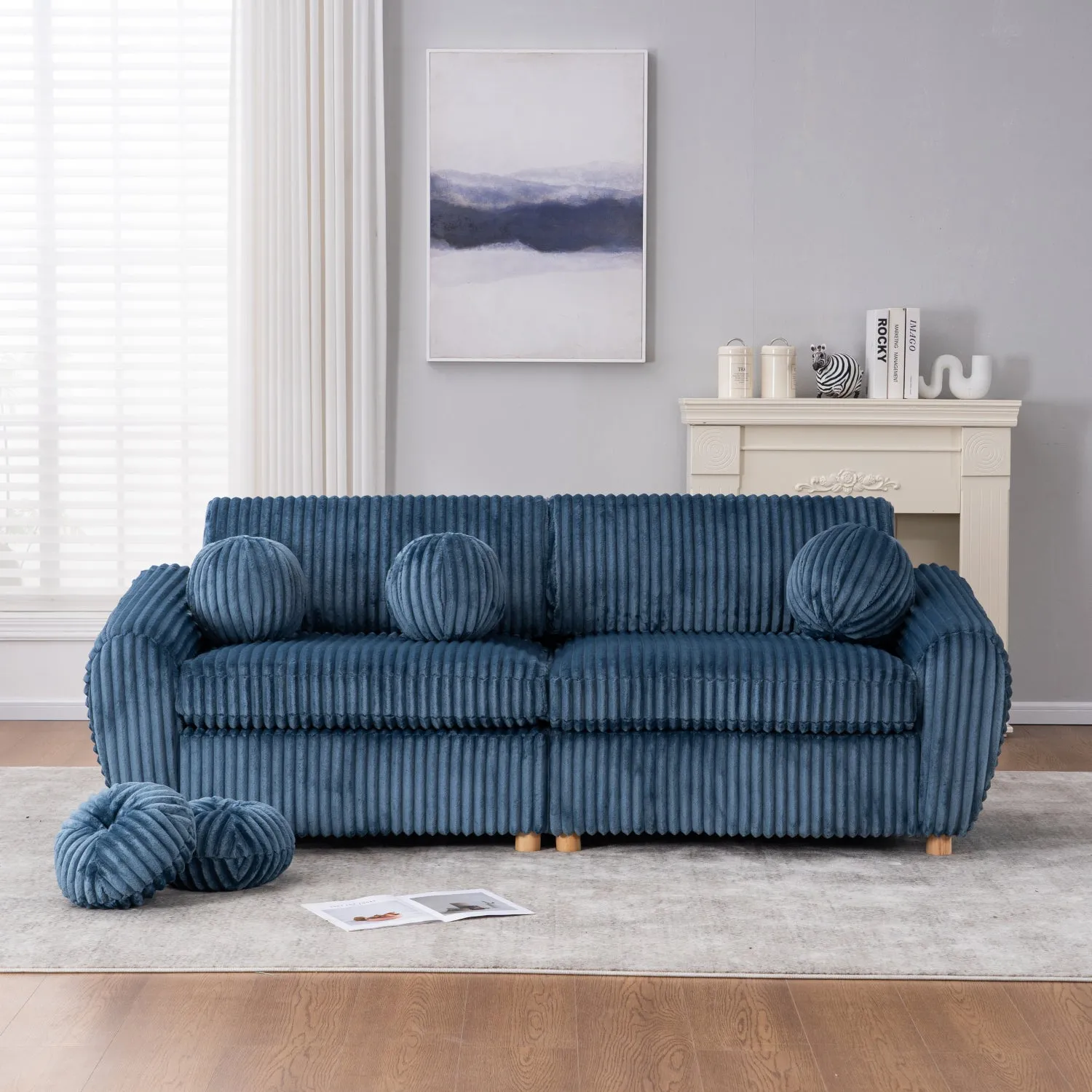 Streamdale 84" Blue Corduroy Sofa Couch