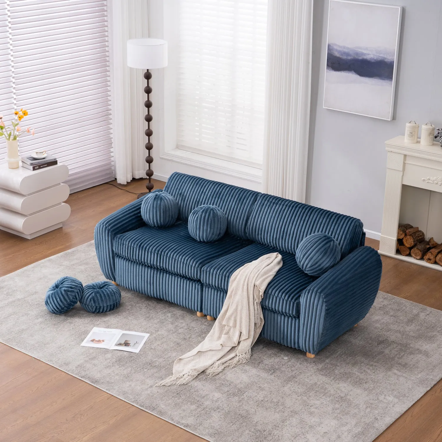 Streamdale 84" Blue Corduroy Sofa Couch
