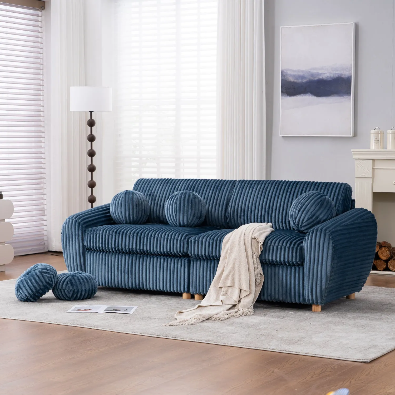 Streamdale 84" Blue Corduroy Sofa Couch