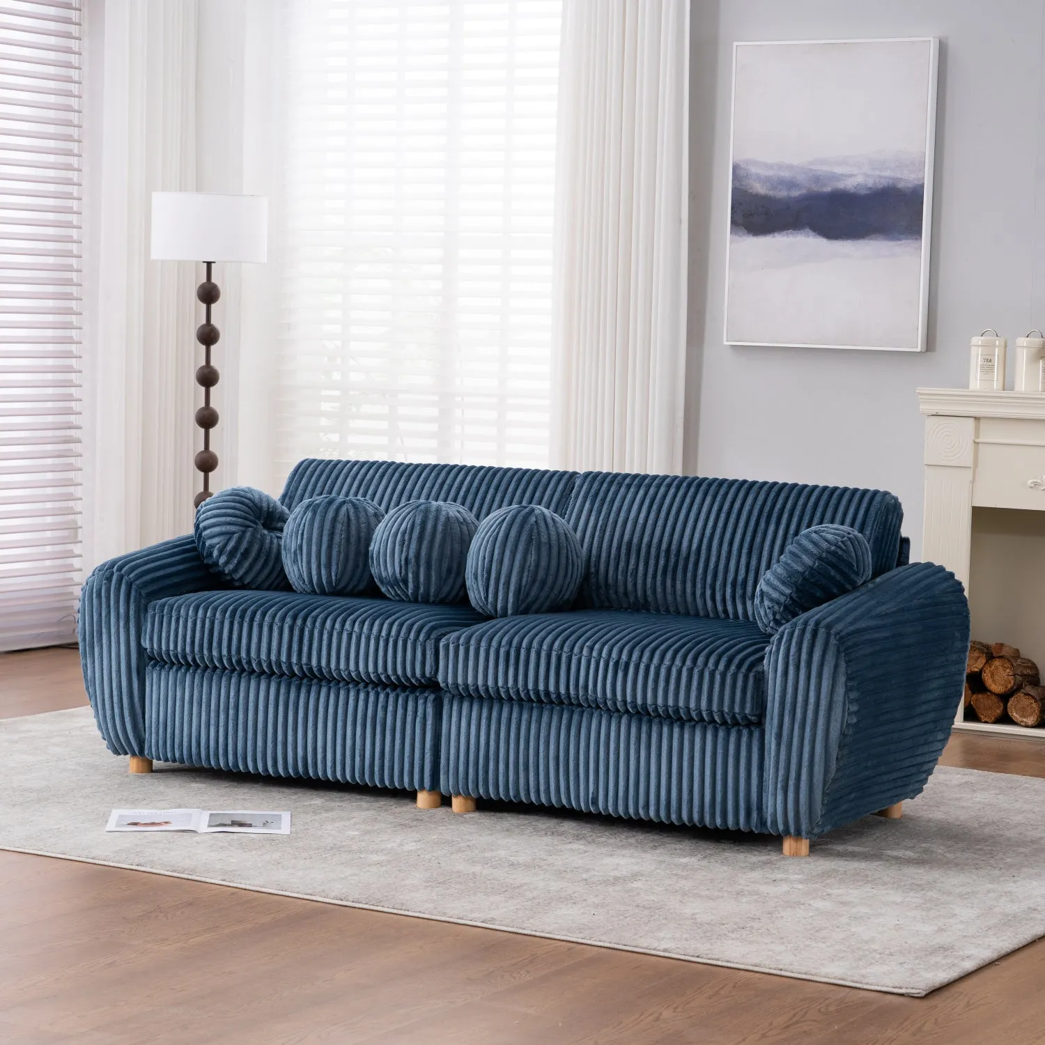 Streamdale 84" Blue Corduroy Sofa Couch