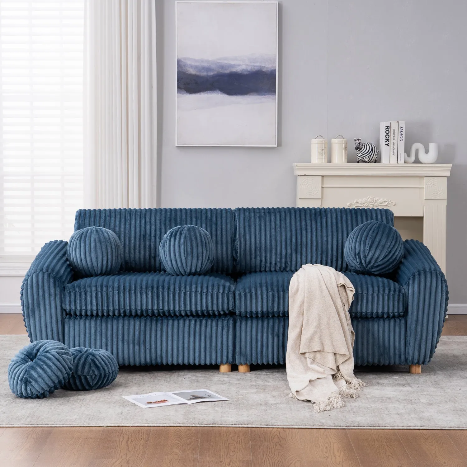 Streamdale 84" Blue Corduroy Sofa Couch