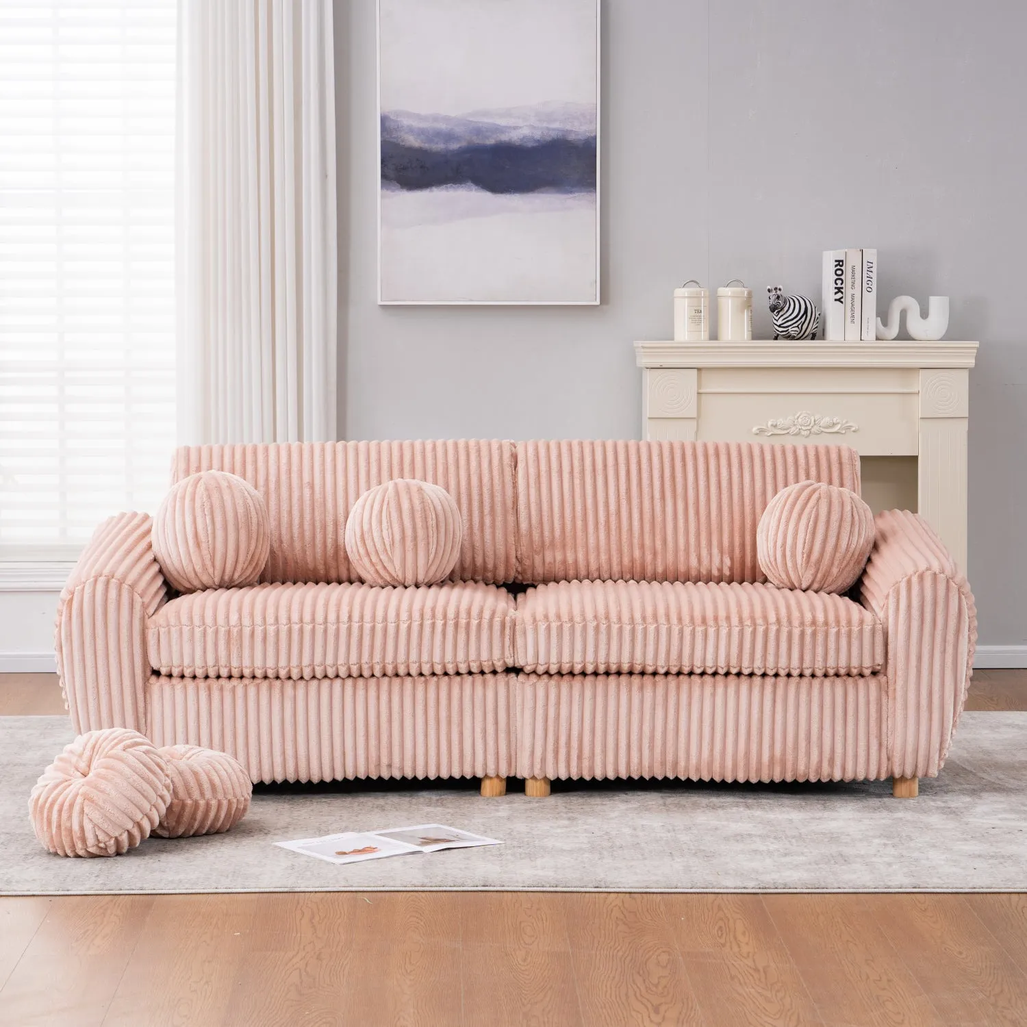 Streamdale 84" Pink Corduroy Sofa Couch
