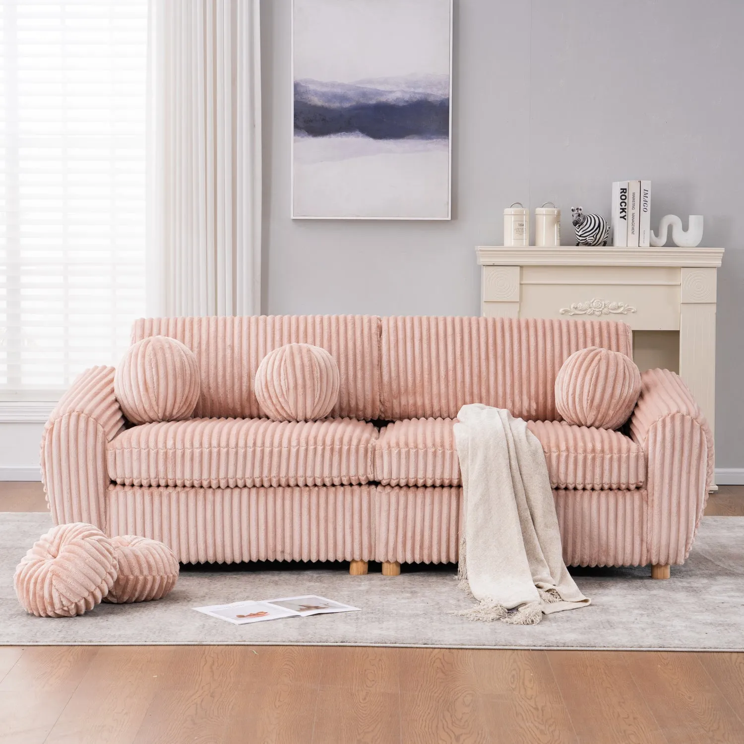 Streamdale 84" Pink Corduroy Sofa Couch