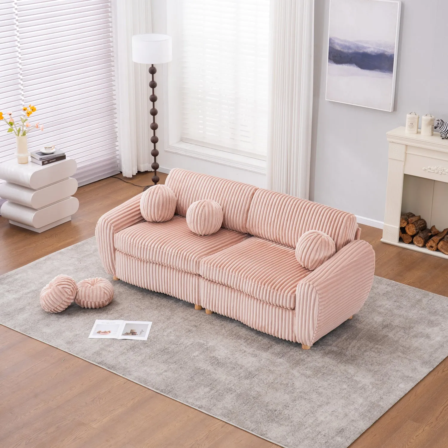 Streamdale 84" Pink Corduroy Sofa Couch