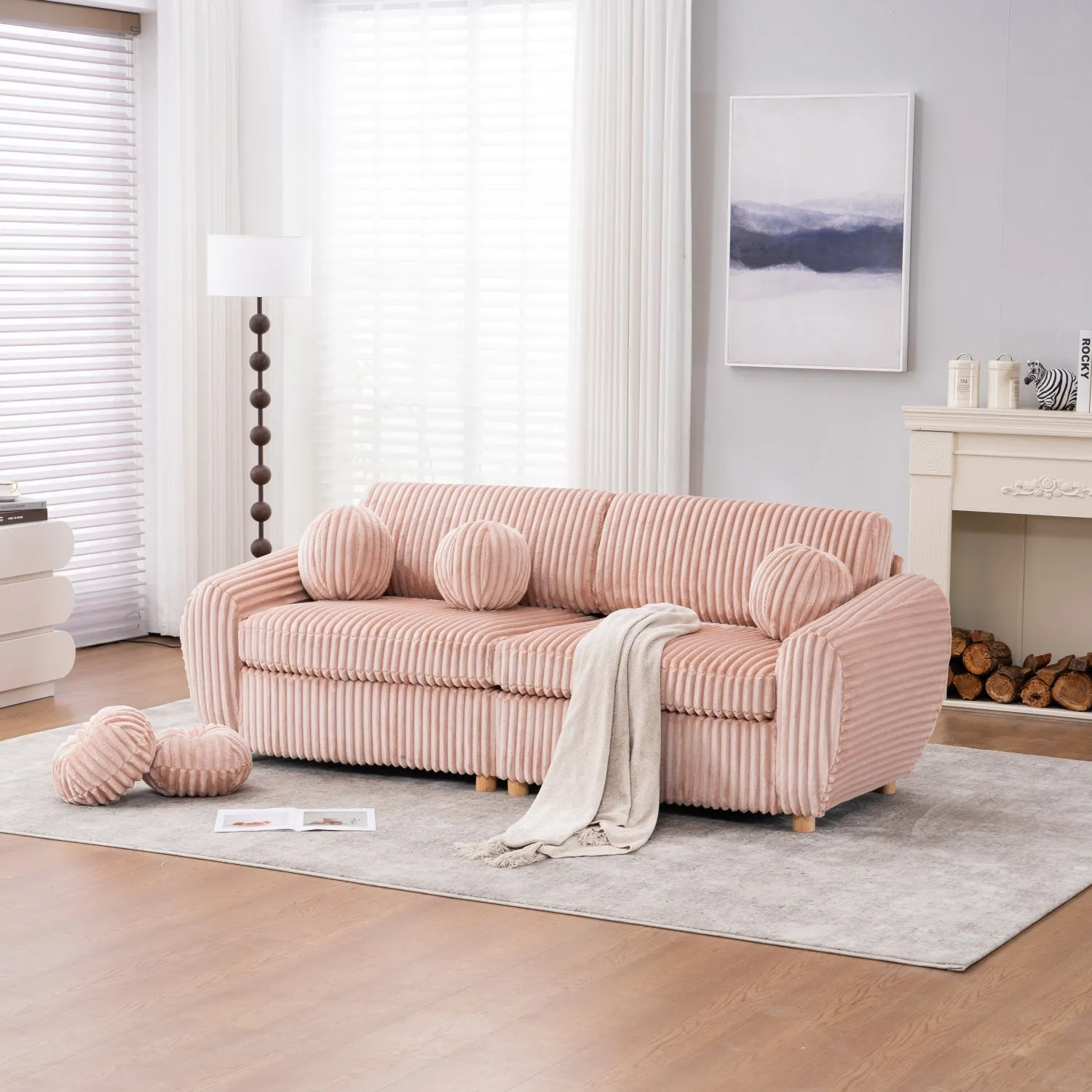 Streamdale 84" Pink Corduroy Sofa Couch
