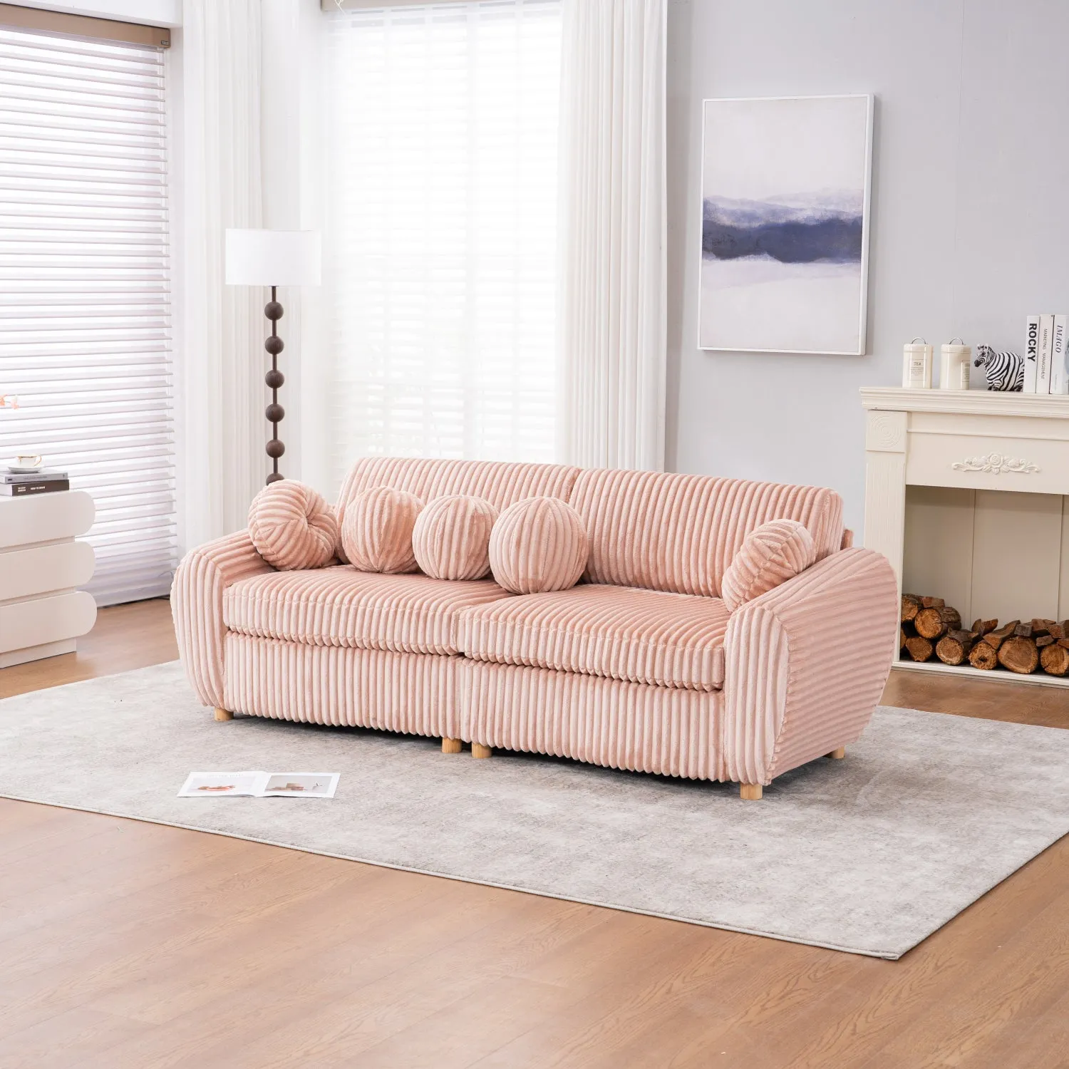 Streamdale 84" Pink Corduroy Sofa Couch