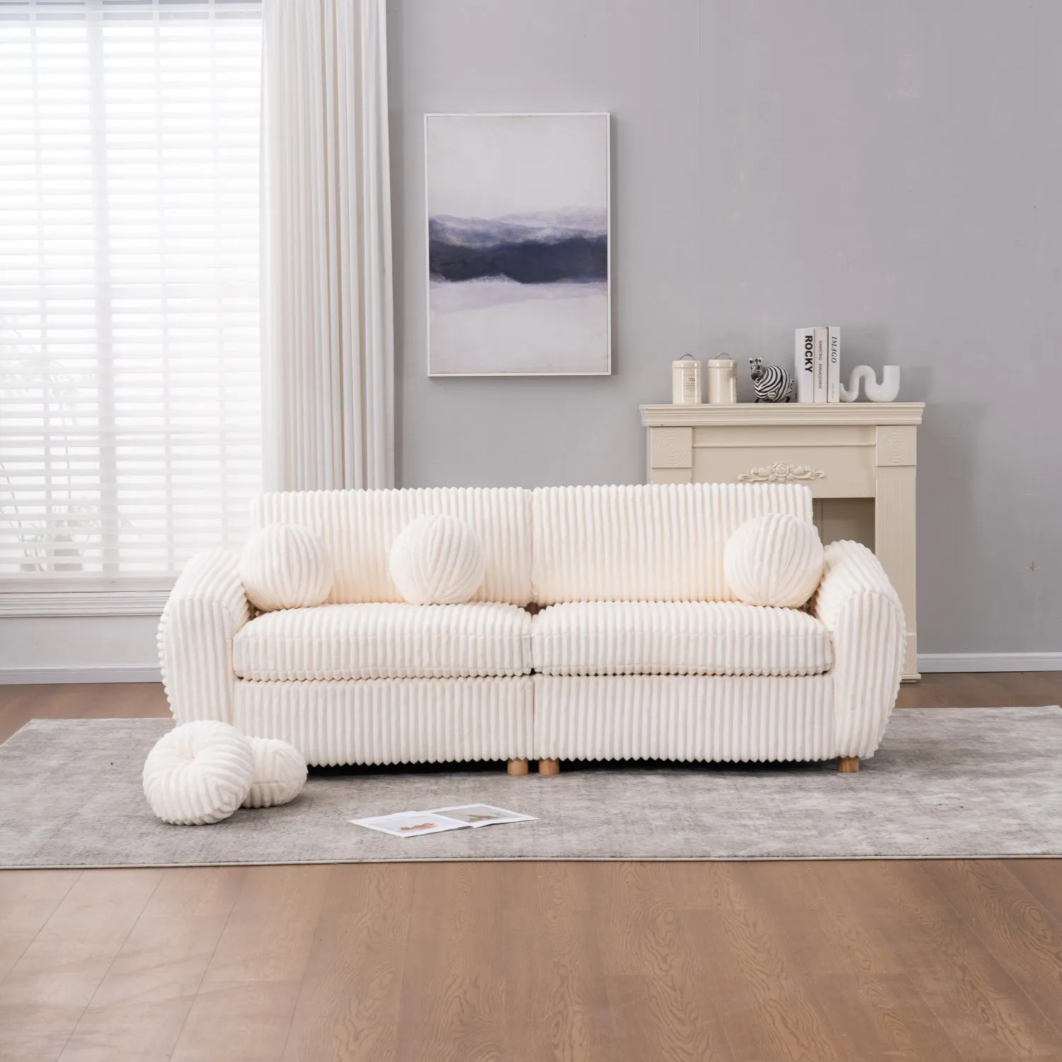 Streamdale 84" White Corduroy Sofa Couch