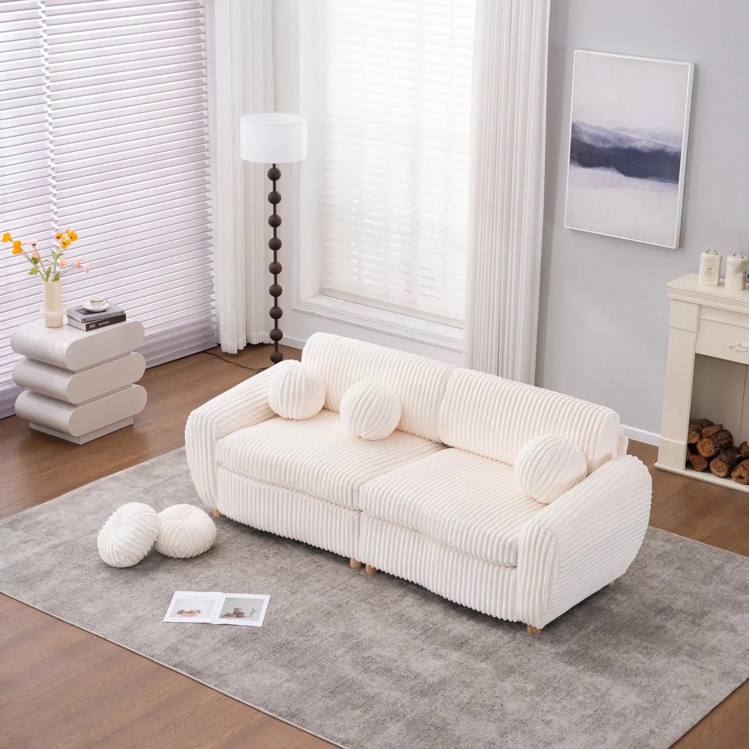 Streamdale 84" White Corduroy Sofa Couch