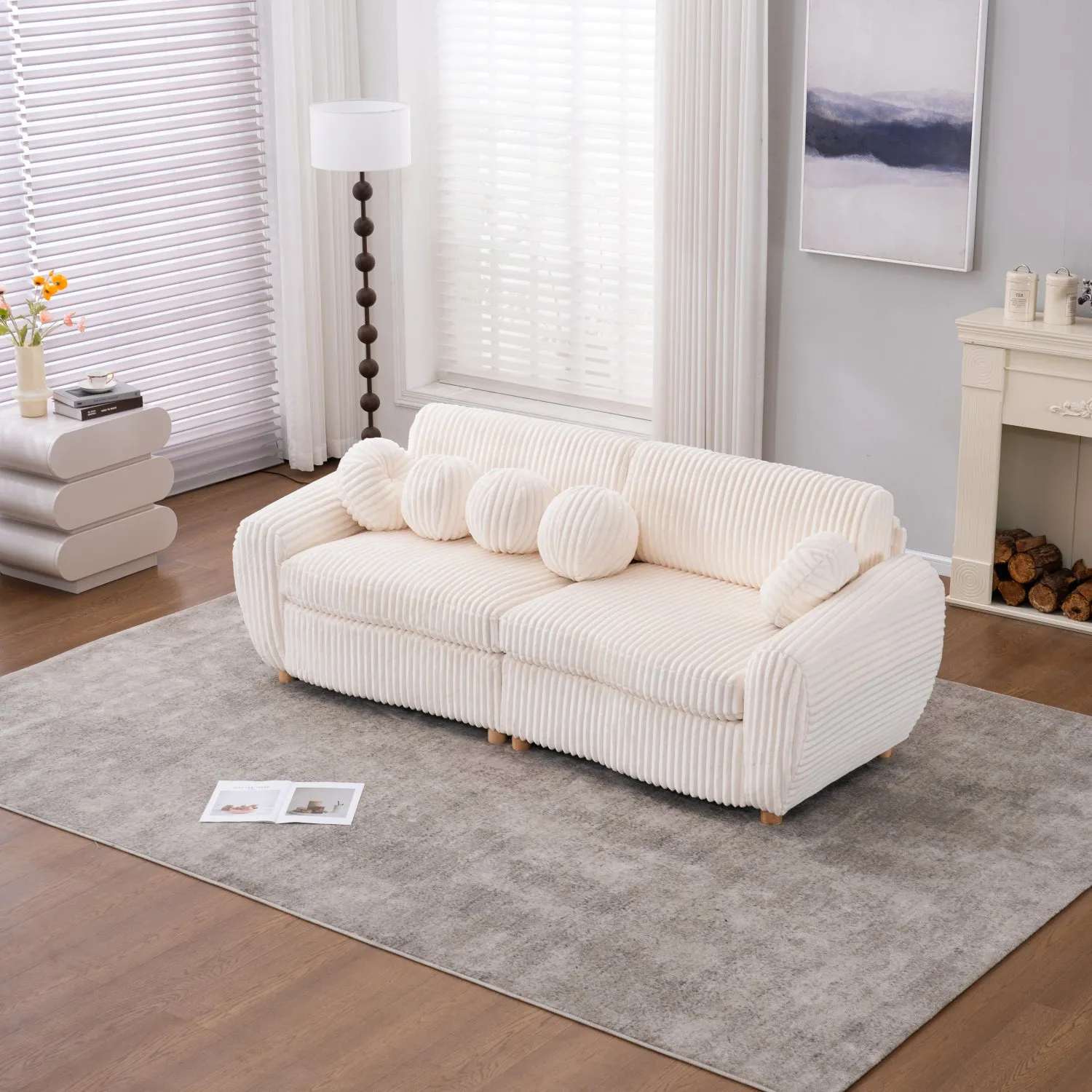 Streamdale 84" White Corduroy Sofa Couch