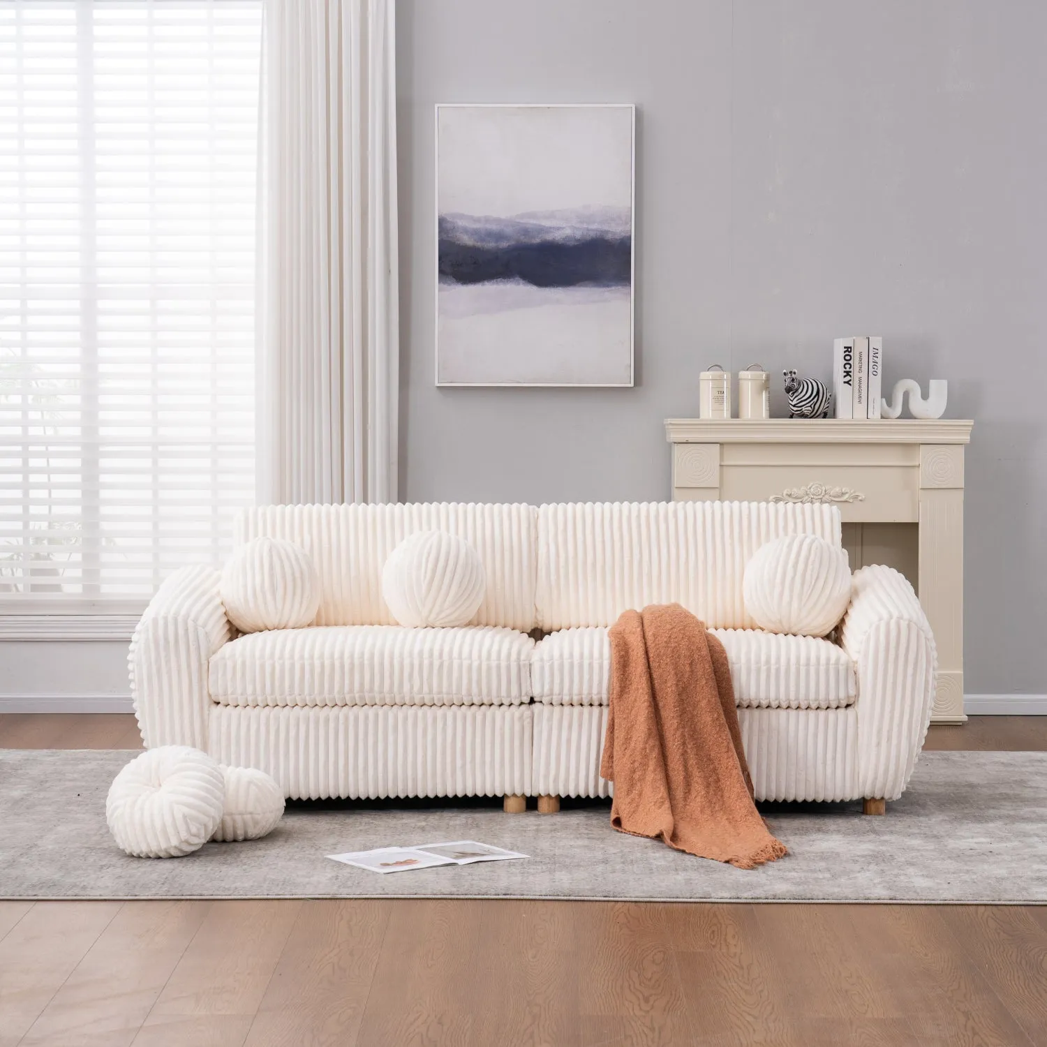 Streamdale 84" White Corduroy Sofa Couch