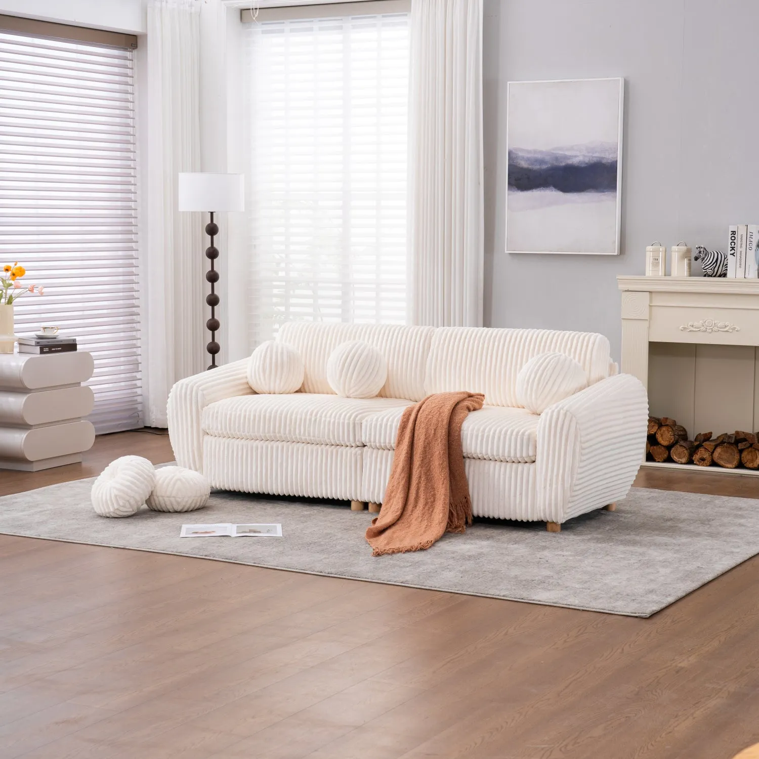 Streamdale 84" White Corduroy Sofa Couch