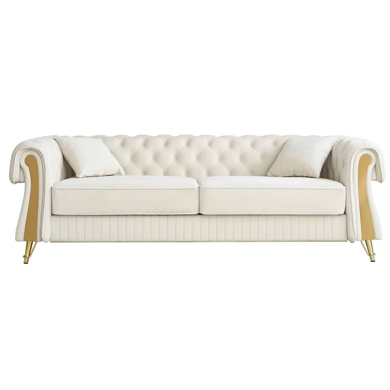 Streamdale 89" Chesterfield Tufted Velvet Sofa, Beige