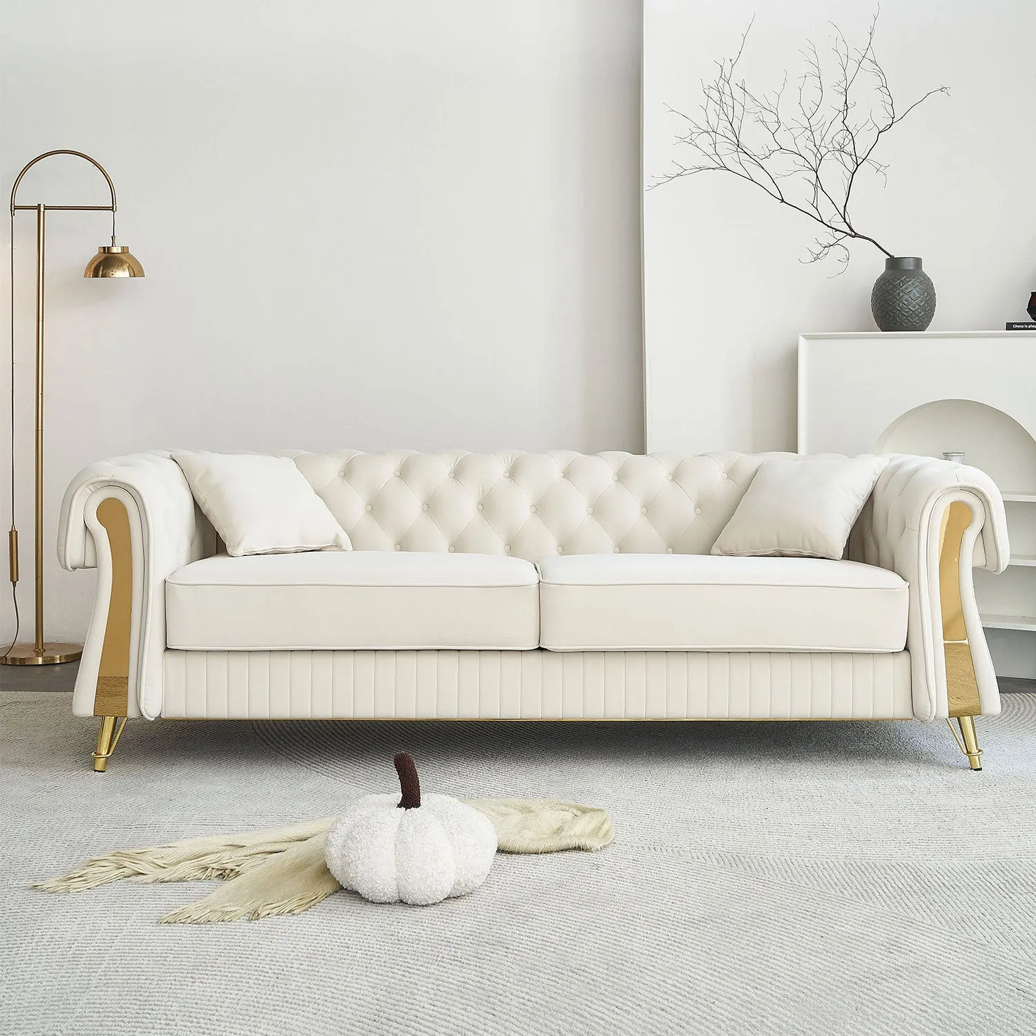 Streamdale 89" Chesterfield Tufted Velvet Sofa, Beige