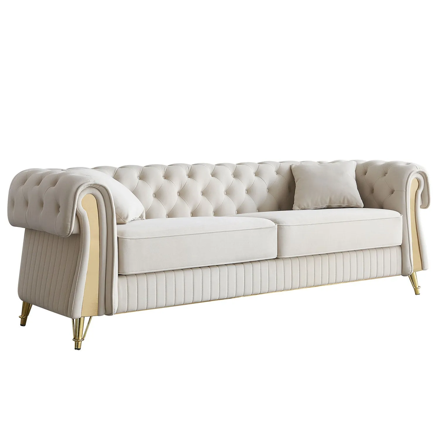 Streamdale 89" Chesterfield Tufted Velvet Sofa, Beige