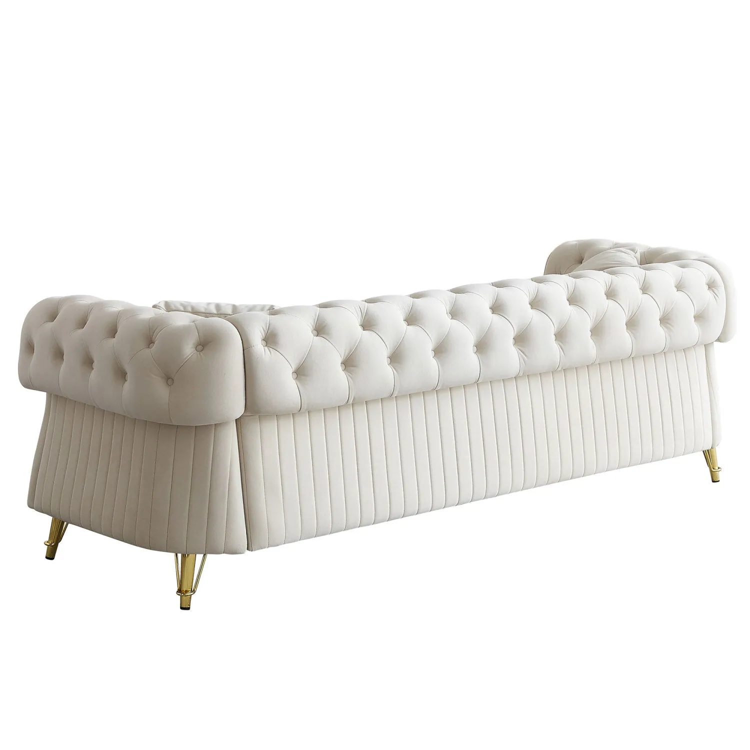 Streamdale 89" Chesterfield Tufted Velvet Sofa, Beige