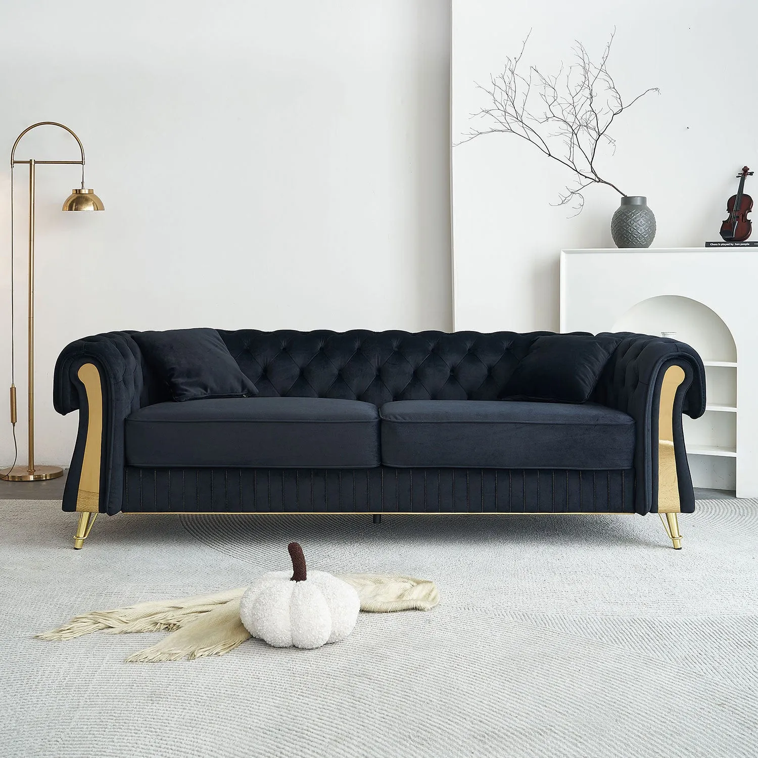Streamdale 89" Chesterfield Tufted Velvet Sofa - Black