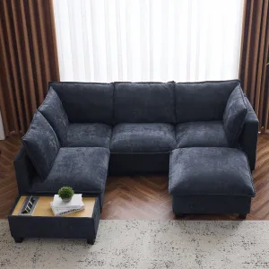 Streamdale 90" U-Shaped Sectional Sofa w/ Ottoman & Charging Table