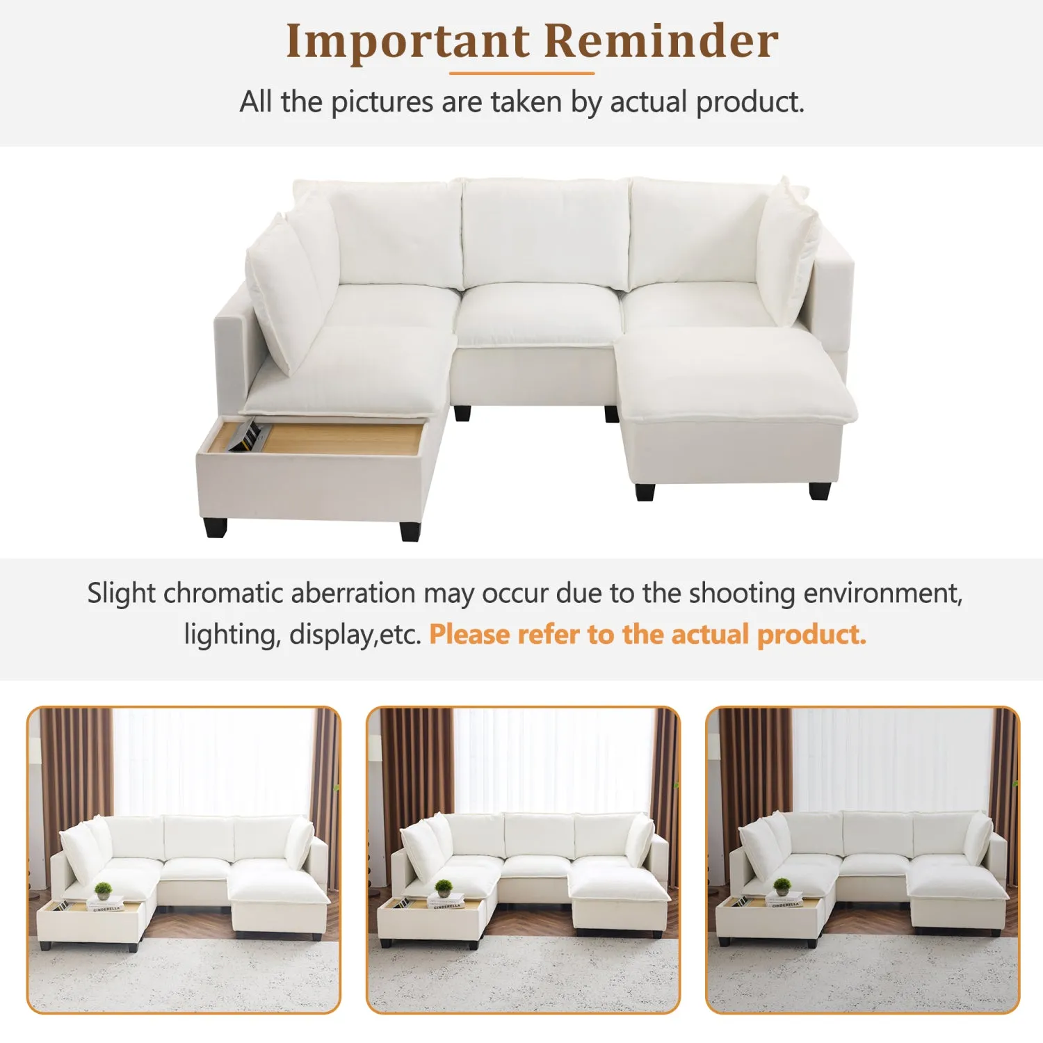Streamdale 90" U-Shaped Sectional Sofa w/ Ottoman & Charging Table