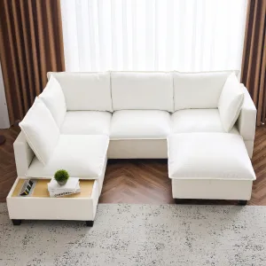 Streamdale 90" U-Shaped Sectional Sofa w/ Ottoman & Charging Table