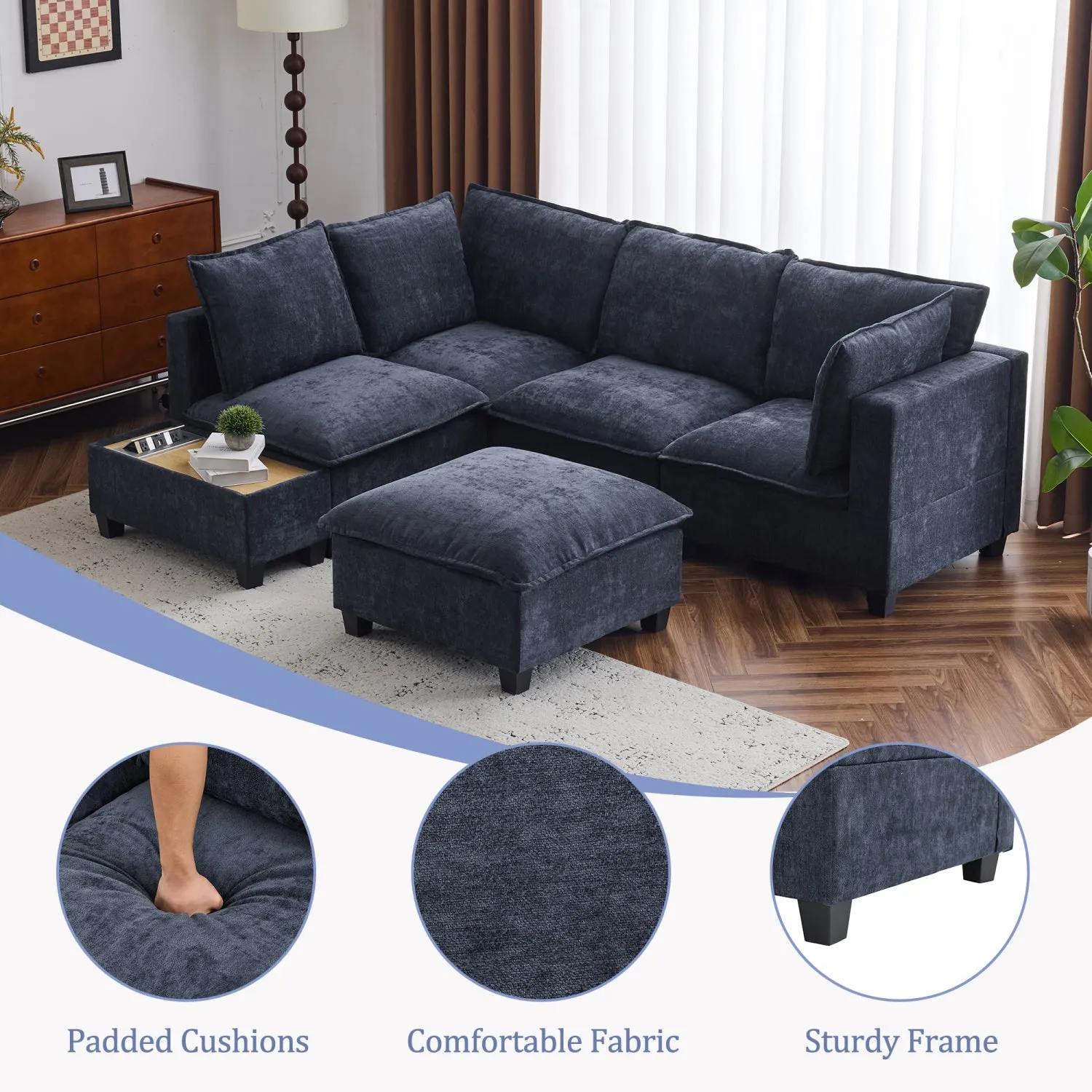 Streamdale 90" U-Shaped Sectional Sofa w/ Ottoman & Charging Table