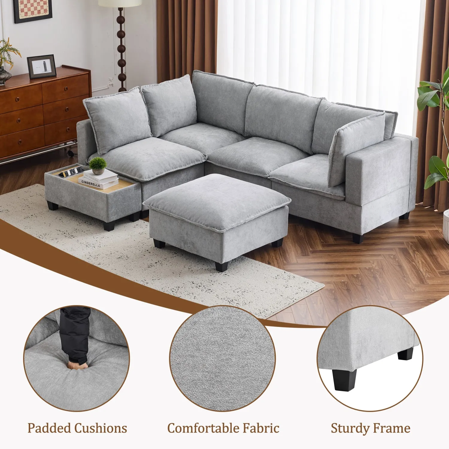 Streamdale 90" U-Shaped Sectional Sofa with Ottoman & Charging Coffee Table