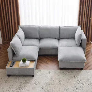 Streamdale 90" U-Shaped Sectional Sofa with Ottoman & Charging Coffee Table