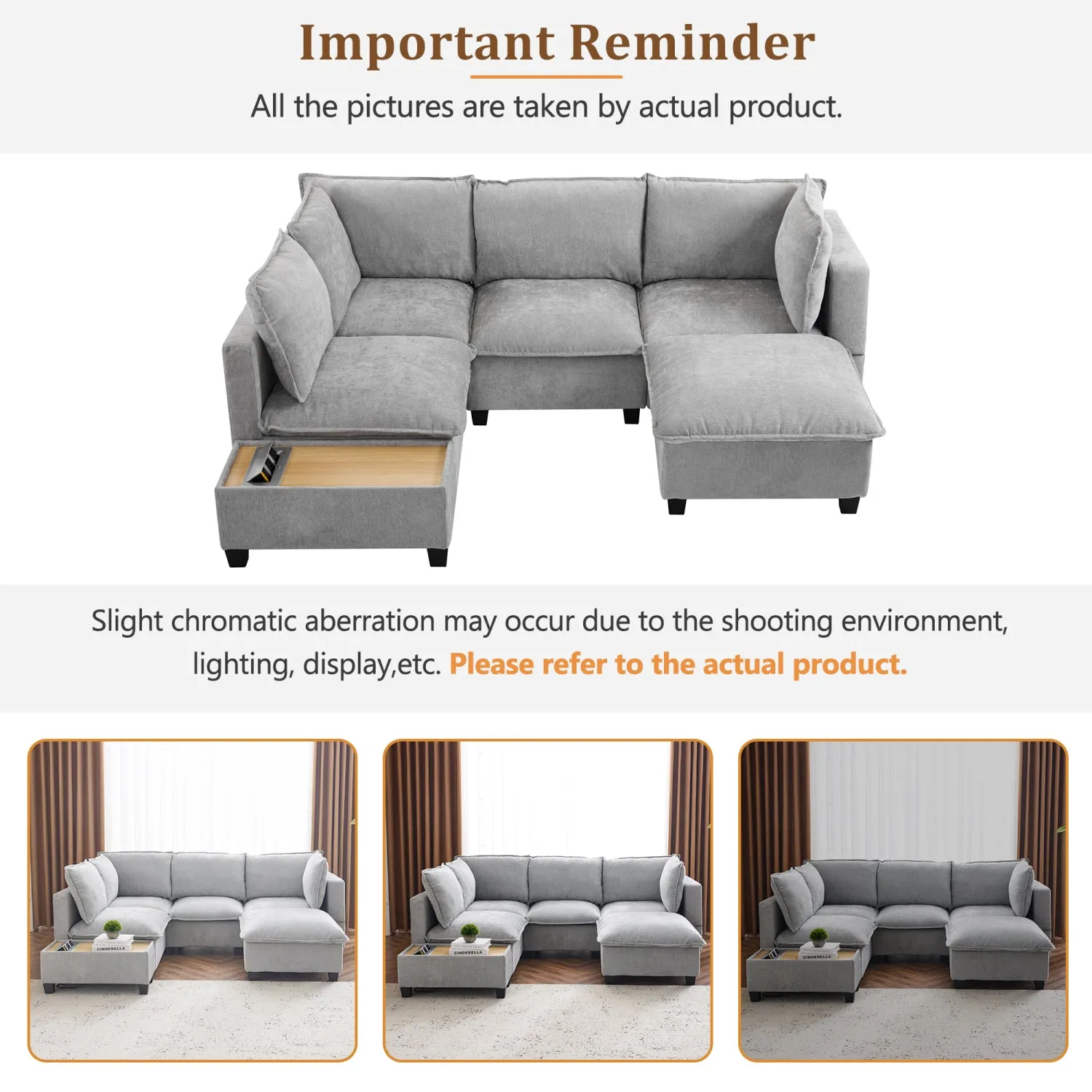 Streamdale 90" U-Shaped Sectional Sofa with Ottoman & Charging Coffee Table