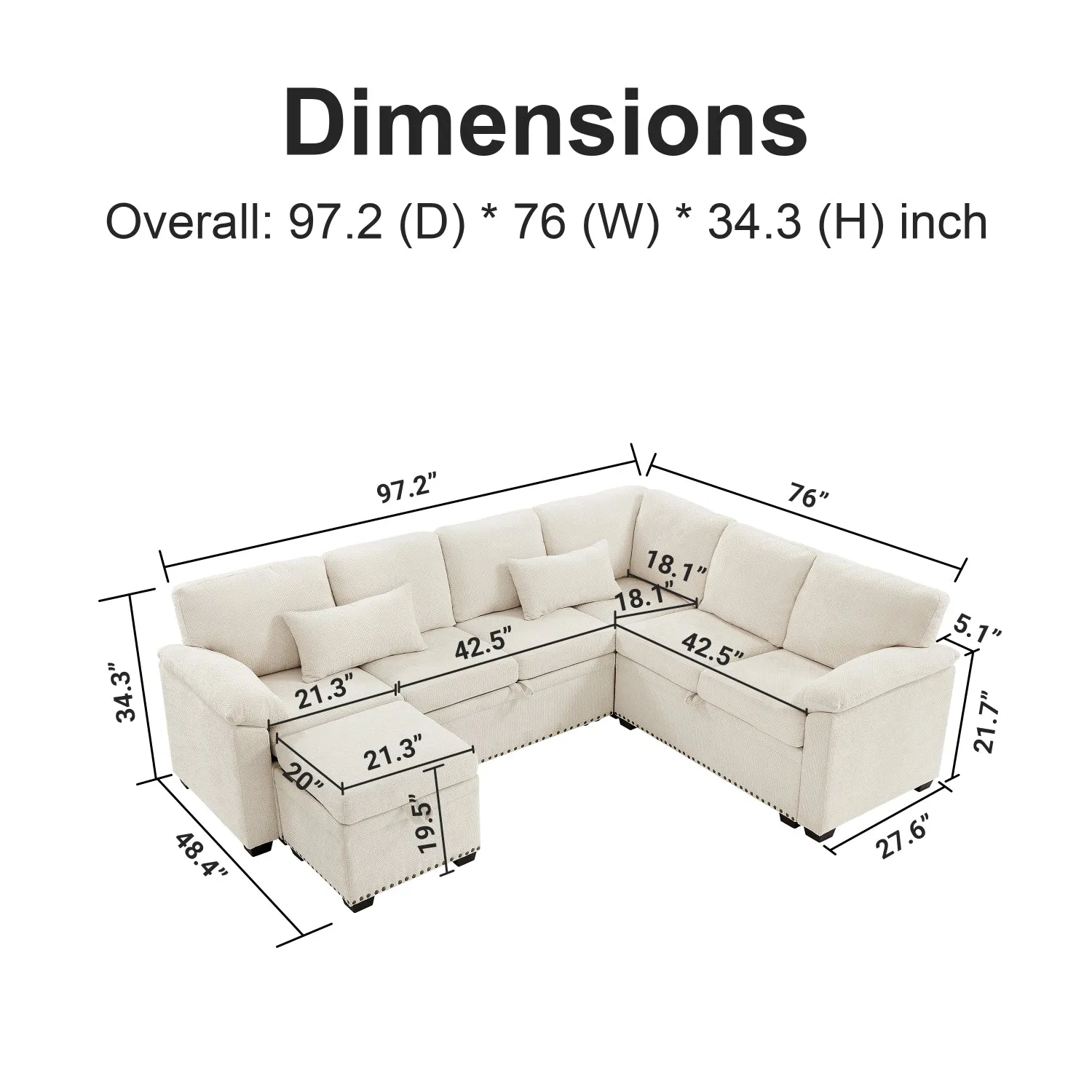 Streamdale 97" L-Shaped Chenille Sectional Sofa with Ottoman - Beige