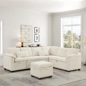 Streamdale 97" L-Shaped Chenille Sectional Sofa with Ottoman - Beige