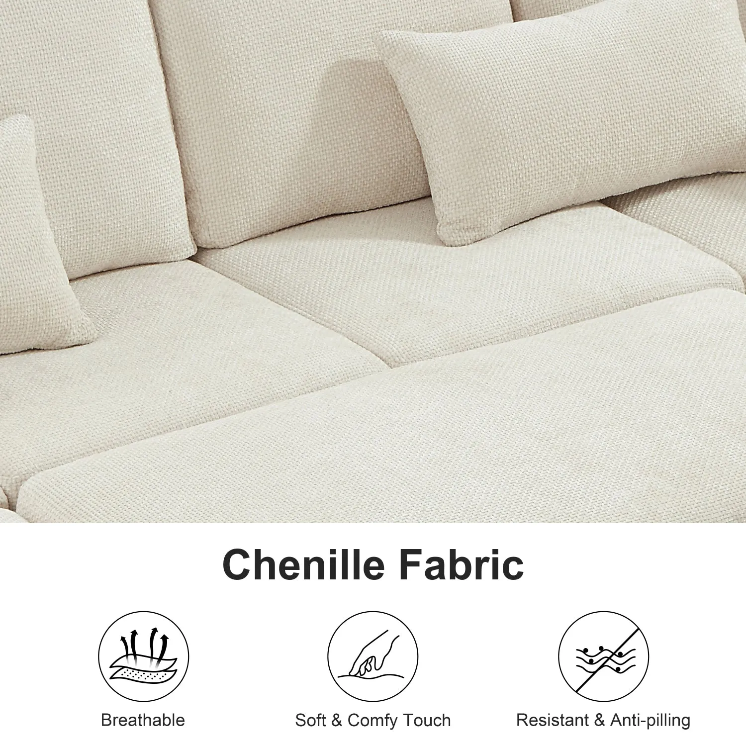 Streamdale 97" L-Shaped Chenille Sectional Sofa with Ottoman - Beige