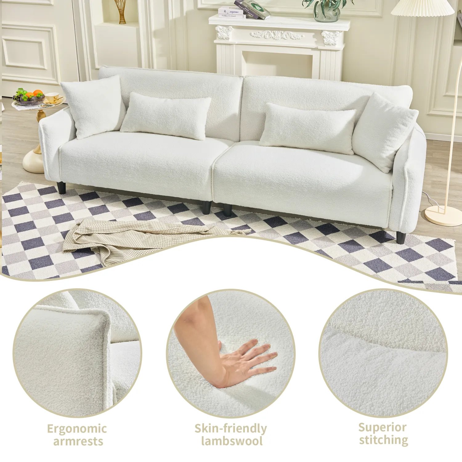 Streamdale 97" Teddy Velvet Sofa - Living Room, Bedroom, Office