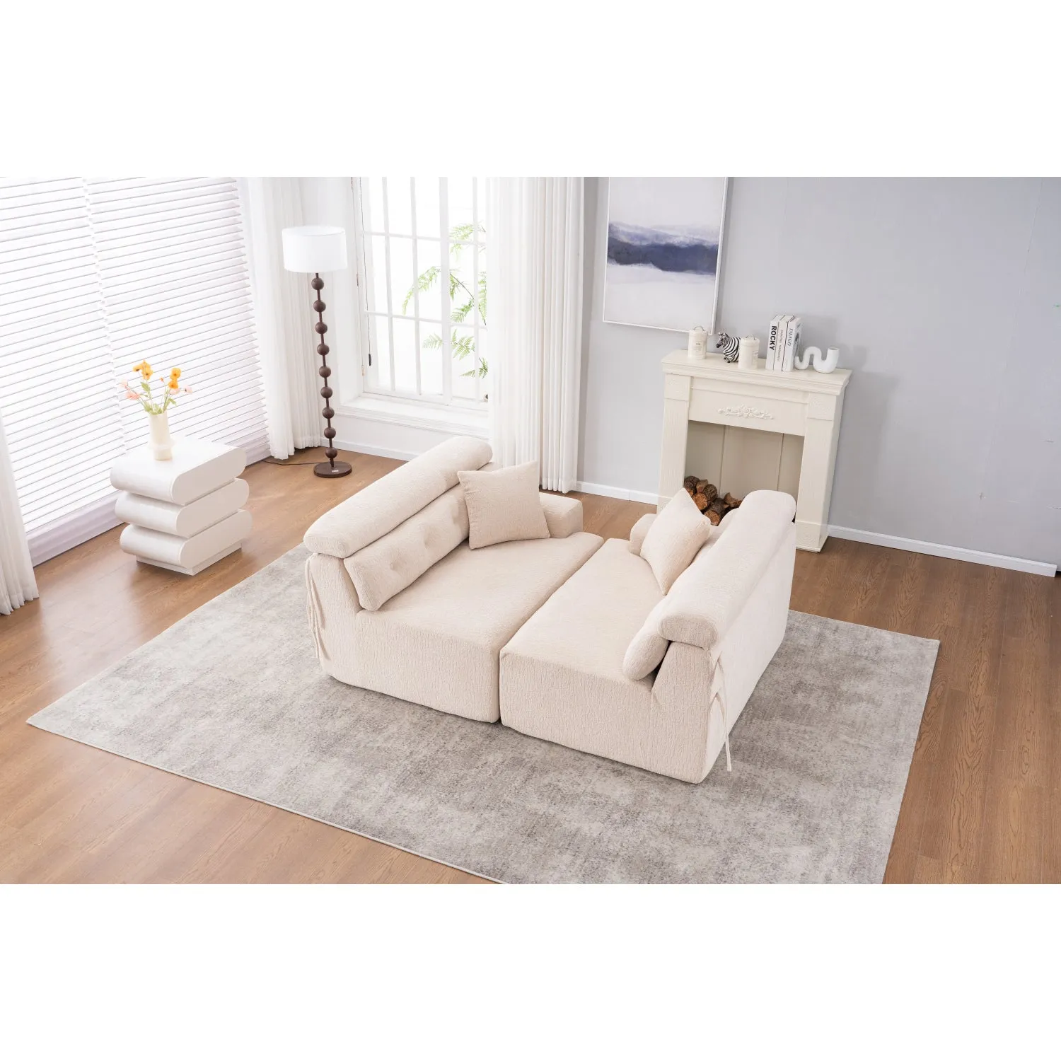 Streamdale Apricot Chenille 4-Seater Compression Sofa with Pillows