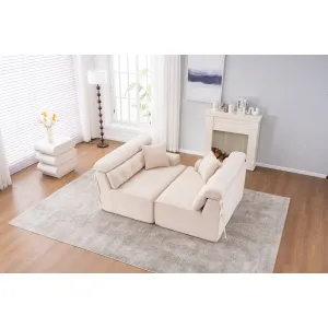 Streamdale Apricot Chenille 4-Seater Compression Sofa with Pillows