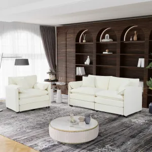 Streamdale Beige Chenille Loveseat & Armchair Set with Pillows