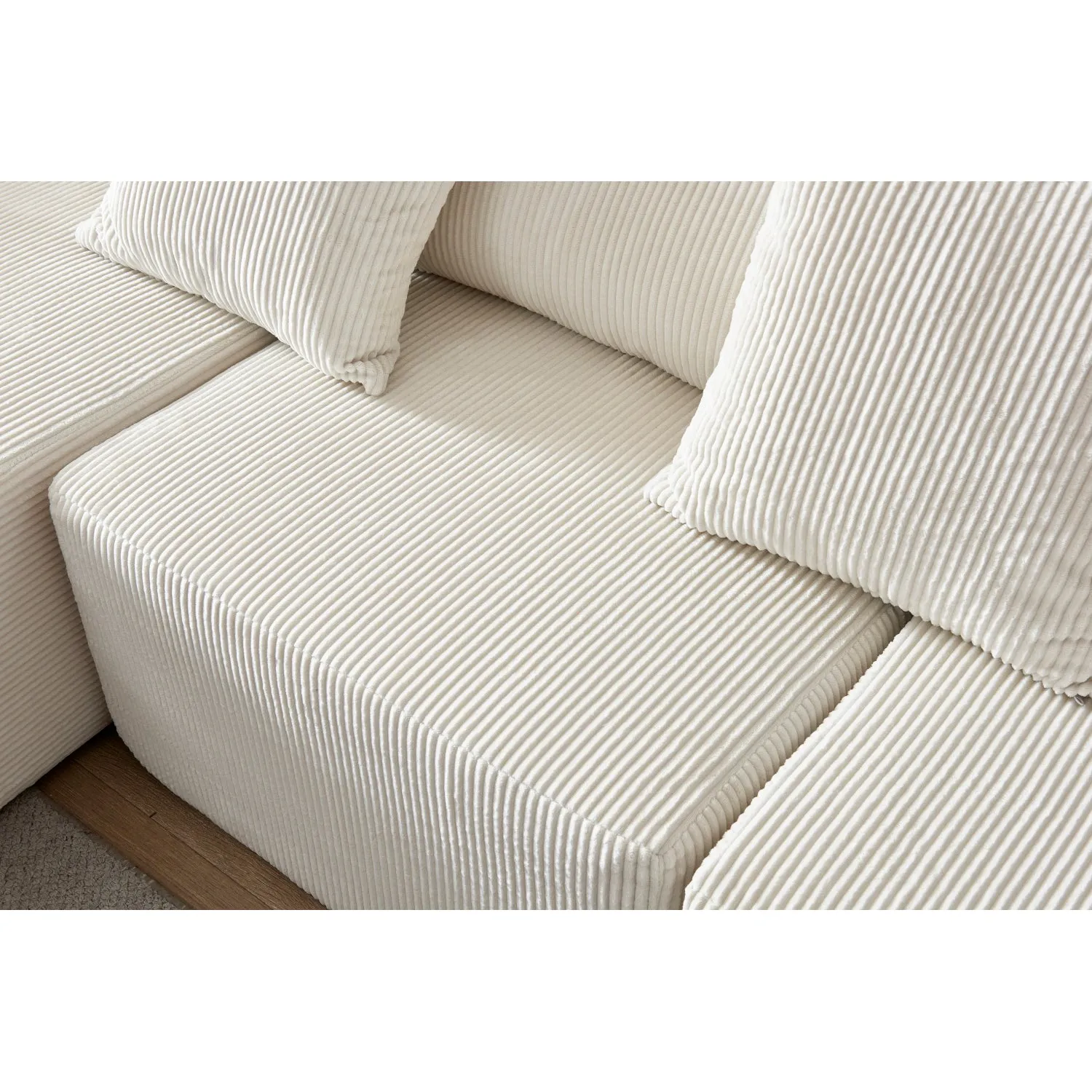 Streamdale Beige Corduroy Sectional Sofa with Chaise Lounge
