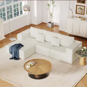 Streamdale Beige Corduroy Sectional Sofa with Chaise Lounge