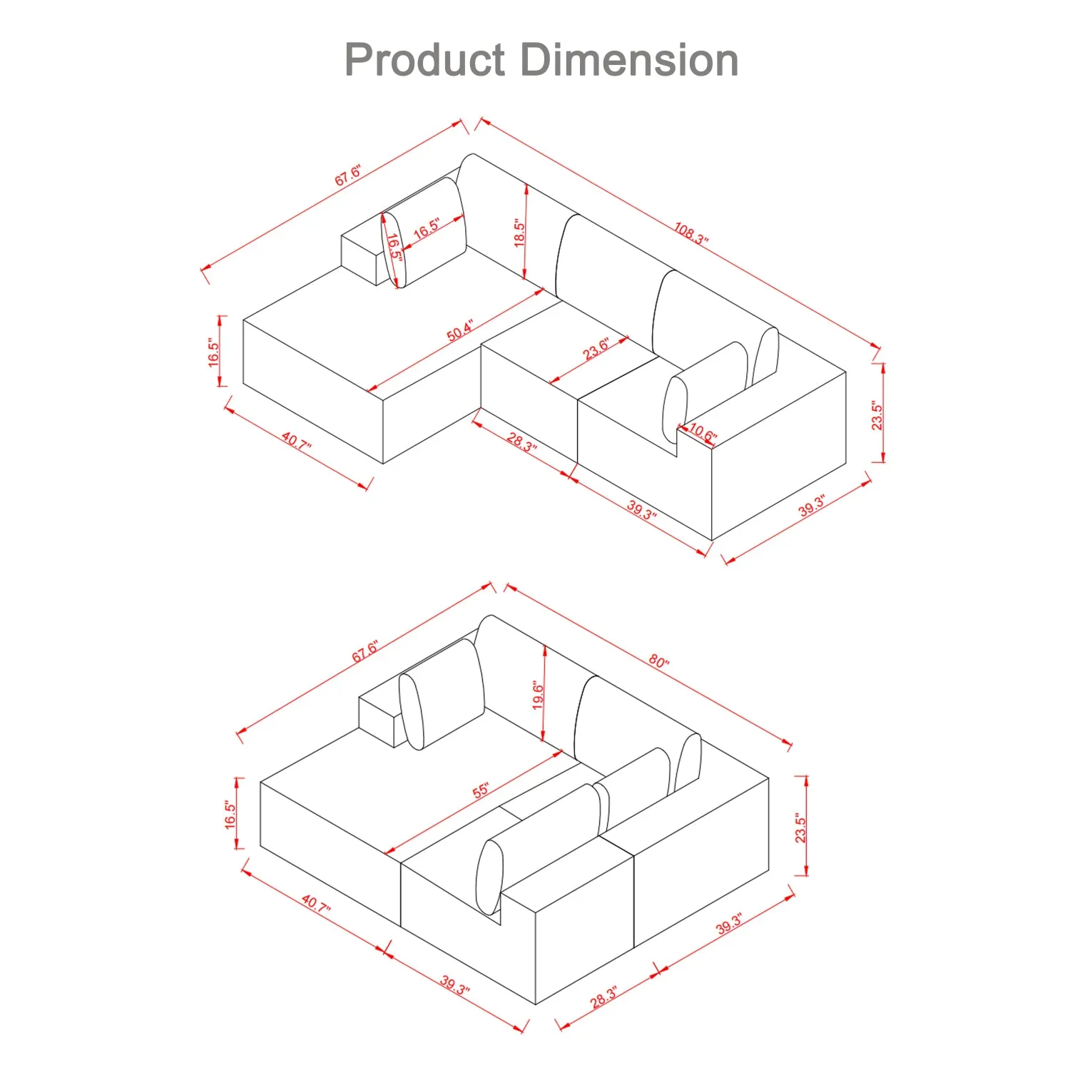 Streamdale Beige Corduroy Sectional Sofa with Chaise Lounge