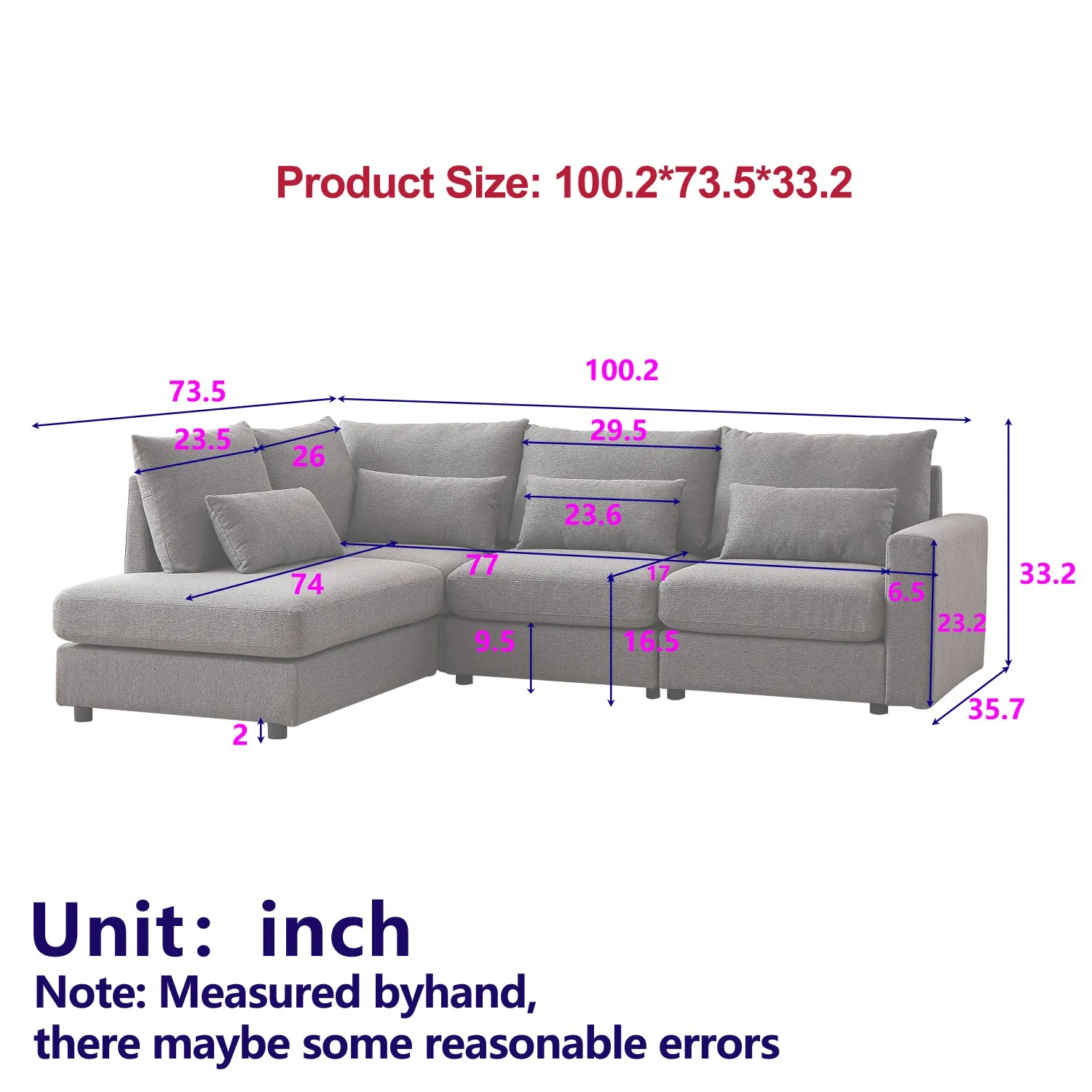 Streamdale Beige Linen L-Shaped Sofa with Ottoman & Cushions
